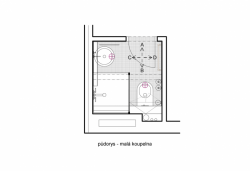 Formafatal, A&G byt Vinohrady, šedozelená koupelna, půdorys – foto