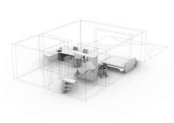 Interiér bytu v Letňanech, axonometrie, Archistroj