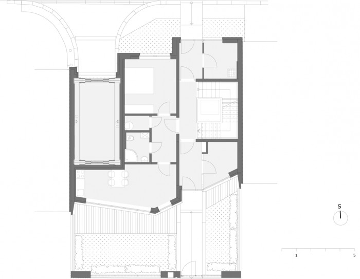 Bytový dům Mydlářka, půdorys 1NP, Doležel Architekti