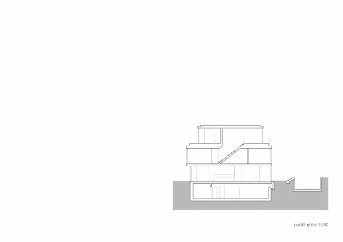 Vila v Perchtoldsdorfu, Jan Proksa - Architekt, podélný řez