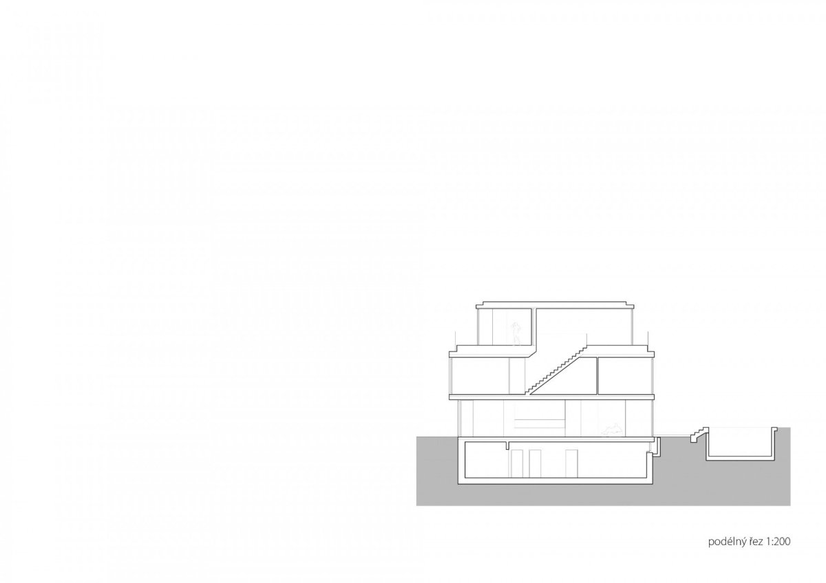Vila v Perchtoldsdorfu, Jan Proksa - Architekt, podélný řez