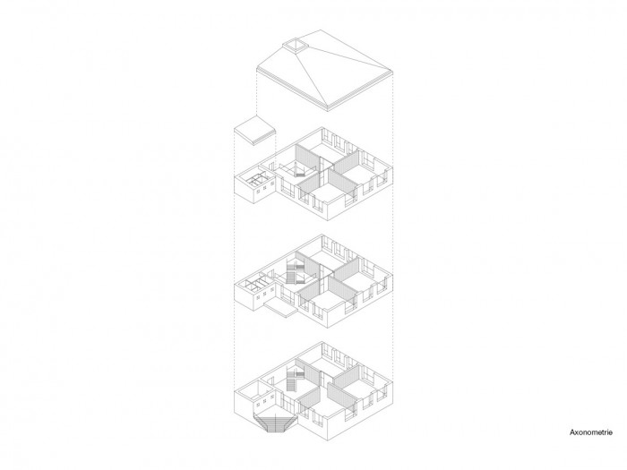 Základní škola Nezamyslice, axonometrie, Malý Chmel