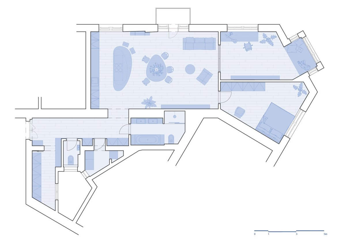 Byt v Praze-Vinohradech, Archistroj a Atelier HORIZONT: Půdorys