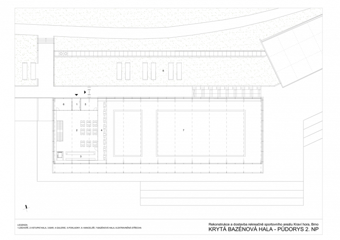 Architekti DRNH, Sportovní a rekreační areál Kraví hora, půdorys 2. NP – foto