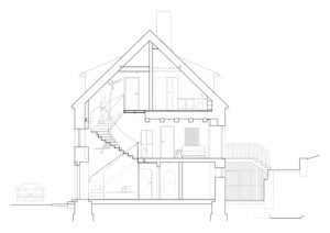 Řez (Nový penzion v Českém Krumlově; Tereza Komárková (Architéka), Lucie Němcová)