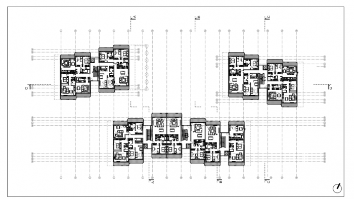 Bytový dům N!DO, půdorys typického podlaží, Grido architekti