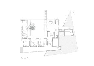Půdorys 1. PP (Rodinný dům v Záhorských sadech, ČECHVALA ARCHITECTS)