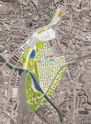 Budoucnost centra Brna: Michal Palaščák a kol. (CZ), celková situace návrhu v měřítku 1:2500 // finalista – foto