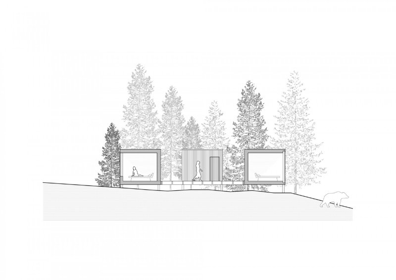 Sheltre pre hotel Bjornson, Ark-shelter / Michiel De Backer, Viktor Mikovčák, Martin Mikovčák, řez spar