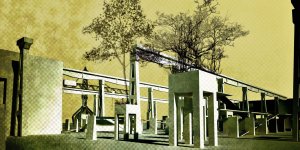 Diplomová práce Post industriální park, Adam Trefil, TUL, 2013. Vizualizace zobrazující prostranství před sily na cement.