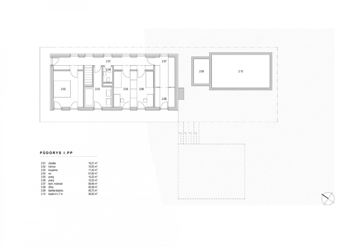 RD Hrabyně II., Atelier38‌ / Tomáš Bindr, Pavlína Harazimová, půdorys 1PP