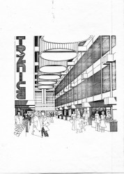 Dobová fotografie nové městské tržnice (1975-1983) na Trnavském Mýtě v Bratislavě od architekta Ivana Matušíka