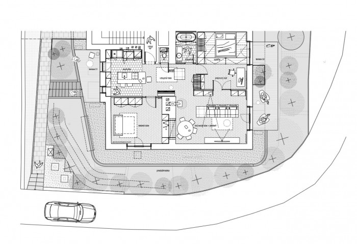 Rekonstrukce přízemního bytu, navrhovaný půdorys, What architects