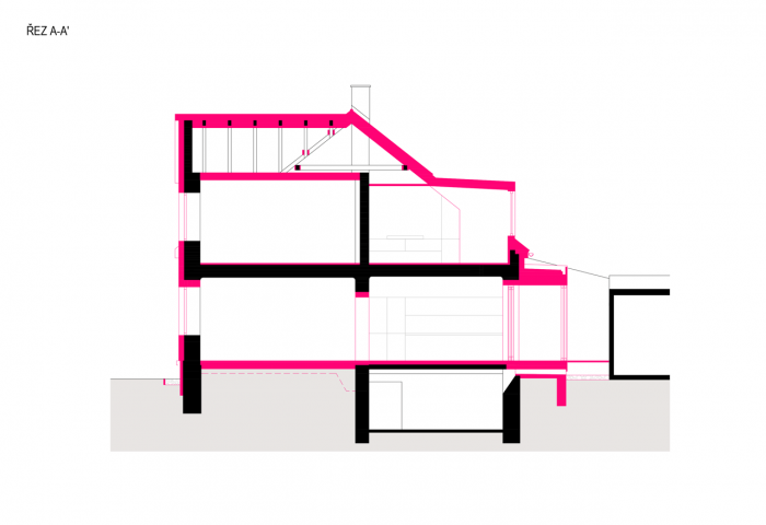 ARCHANTI, Rekonstrukce rodinného domu v Brně, řez příčný A-A' – foto
