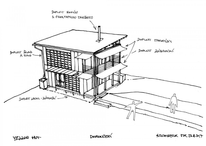 Rekonstrukce chaty YELLOW HUT, ARCHWERK / Hana Procházková, Martin Kloda, Petr Tůma, skica