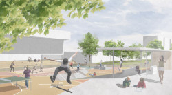 Vizualizace parku Střed v Mostě podle návrhu Rehwaldt Landscape Architects a Atelier Hoffman (Park Střed v Mostě, Rehwaldt Landscape Architects + Atelier Hoffman)