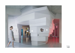 Vizualizace návrhu JinJan - stylizovaná krajina objevů láká průzory do vnitřního světa k hlubšímu prozkoumání