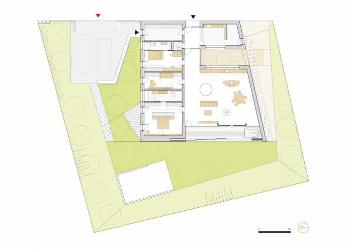 Mio architects, Bungalov Dobříš, půdorys 1. NP – foto
