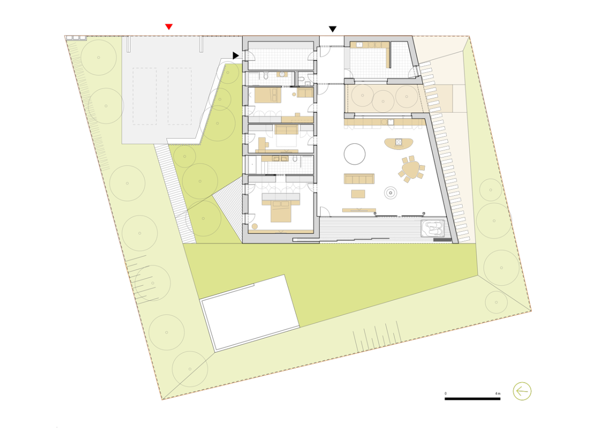 Mio architects, Bungalov Dobříš, půdorys 1. NP – foto