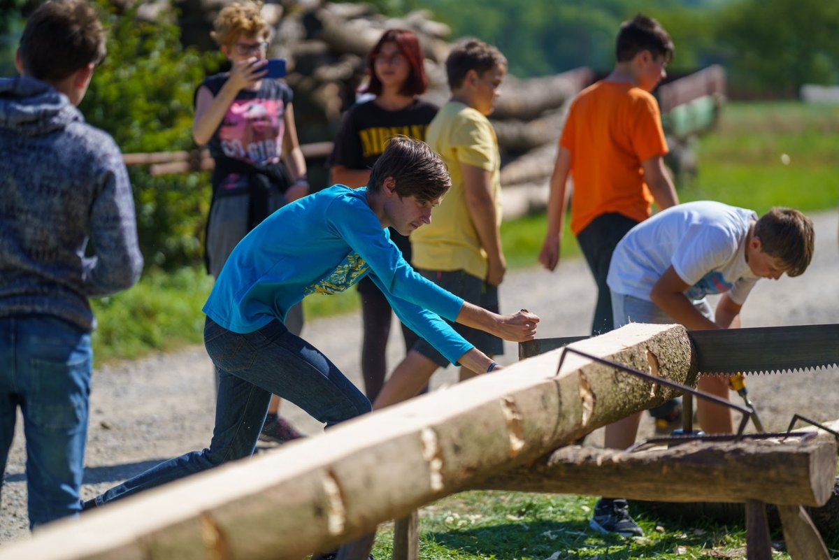 V rámci festivalu je možné se zúčastnit workshopu tesání trámů s odborným výkladem.