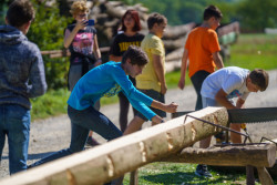 V rámci festivalu je možné se zúčastnit workshopu tesání trámů s odborným výkladem.