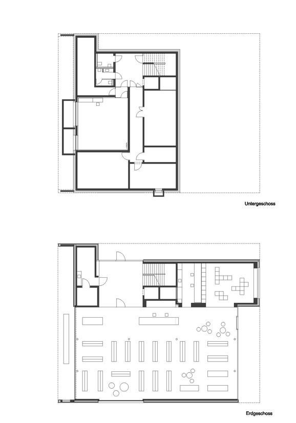 Hudební škola a knihovna ve Wolfurtu, půdorysy, Fink Thurnher Architekten