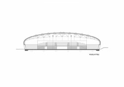 Sporadical, sportovní hala Dolní Břežany, řez podélný tribuna