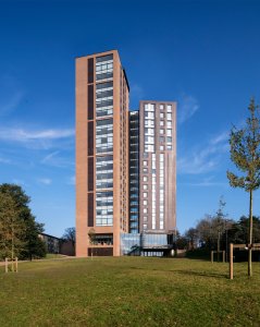 Vysokoškolské koleje Chamberlain Halls of Residence v Birminghamu, Glancy Nicholls Architects.