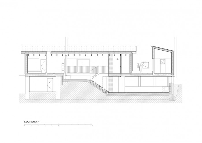 Dům za zdí, řez, Mjölk architekti