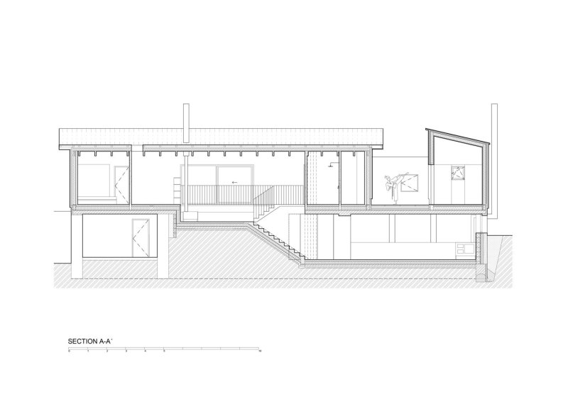 Dům za zdí, řez, Mjölk architekti