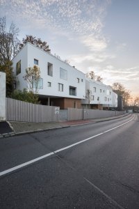 Samotná parcela je uprostřed rozpůlená. Dělí ji téměř svislá pískovcová skála vysoká cca deset metrů. (Trojdům, Martin Čeněk)