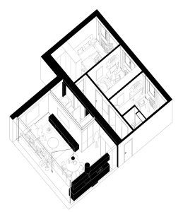 Axo - model (Rekonstrukce bratislavského panelového bytu; Abrama architekti)