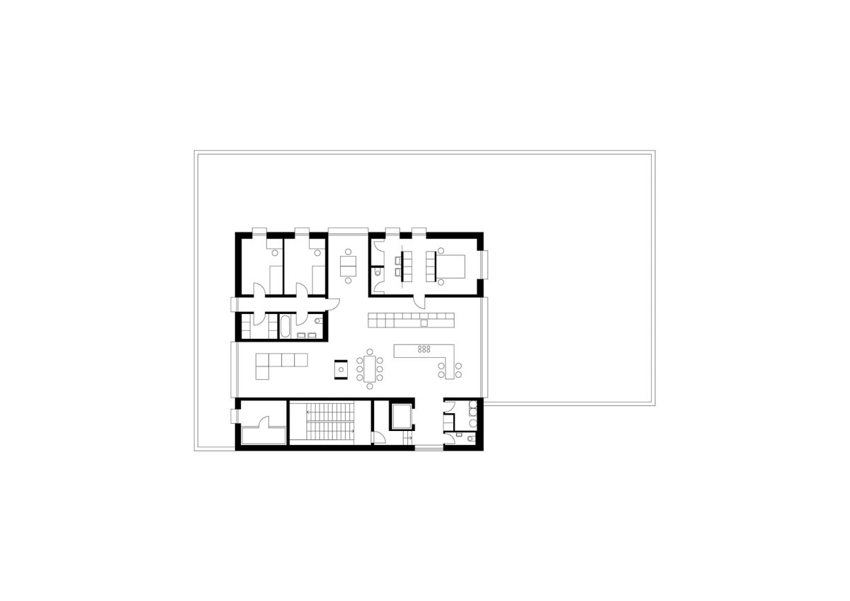 Půdorys - návrh (Nástavba se zahradou v Praze-Dejvicích, Nácházel architekti)