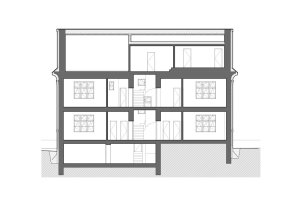 Rekonstrukce fasád Městského úřadu Odolena Voda, řez, Grulich architekti