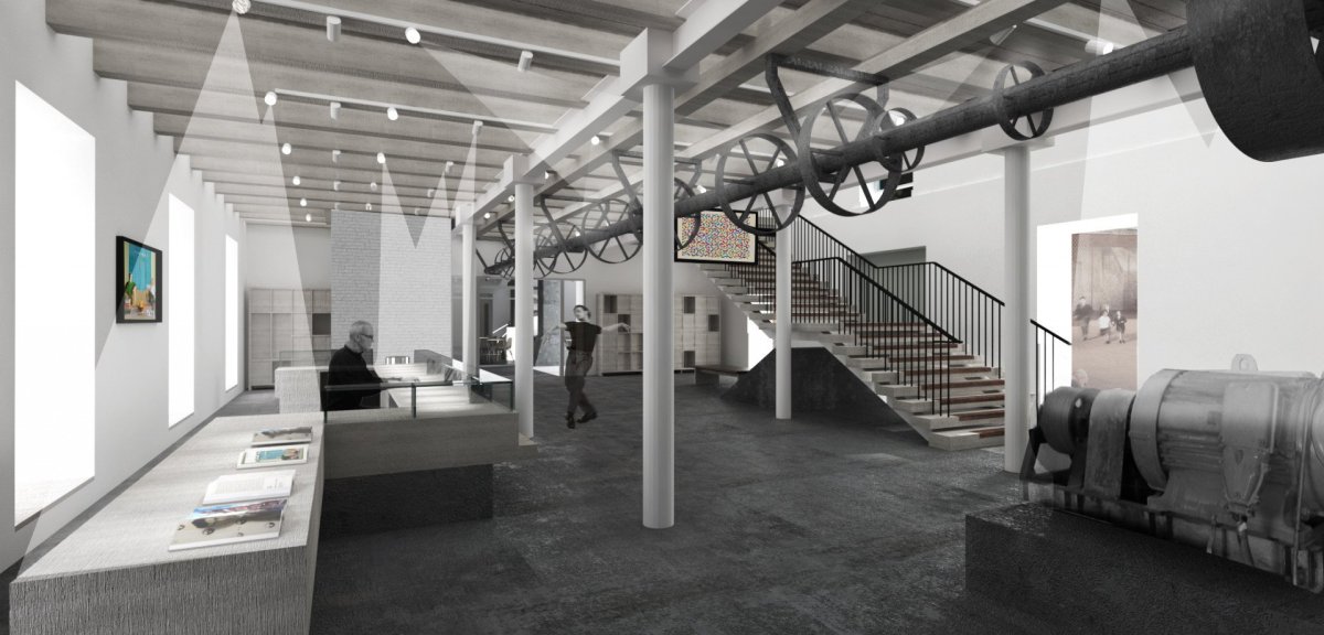 Konverze mlýnské budovy na Východočeskou galerii od studia TRANSAT architekti - hala
