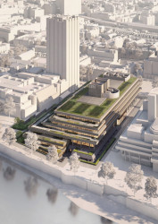 Plán rekonstrukce od architektonického studia AHMM s přístavbou dalšího patra nad původní pětipatrovou budovou IBM.
