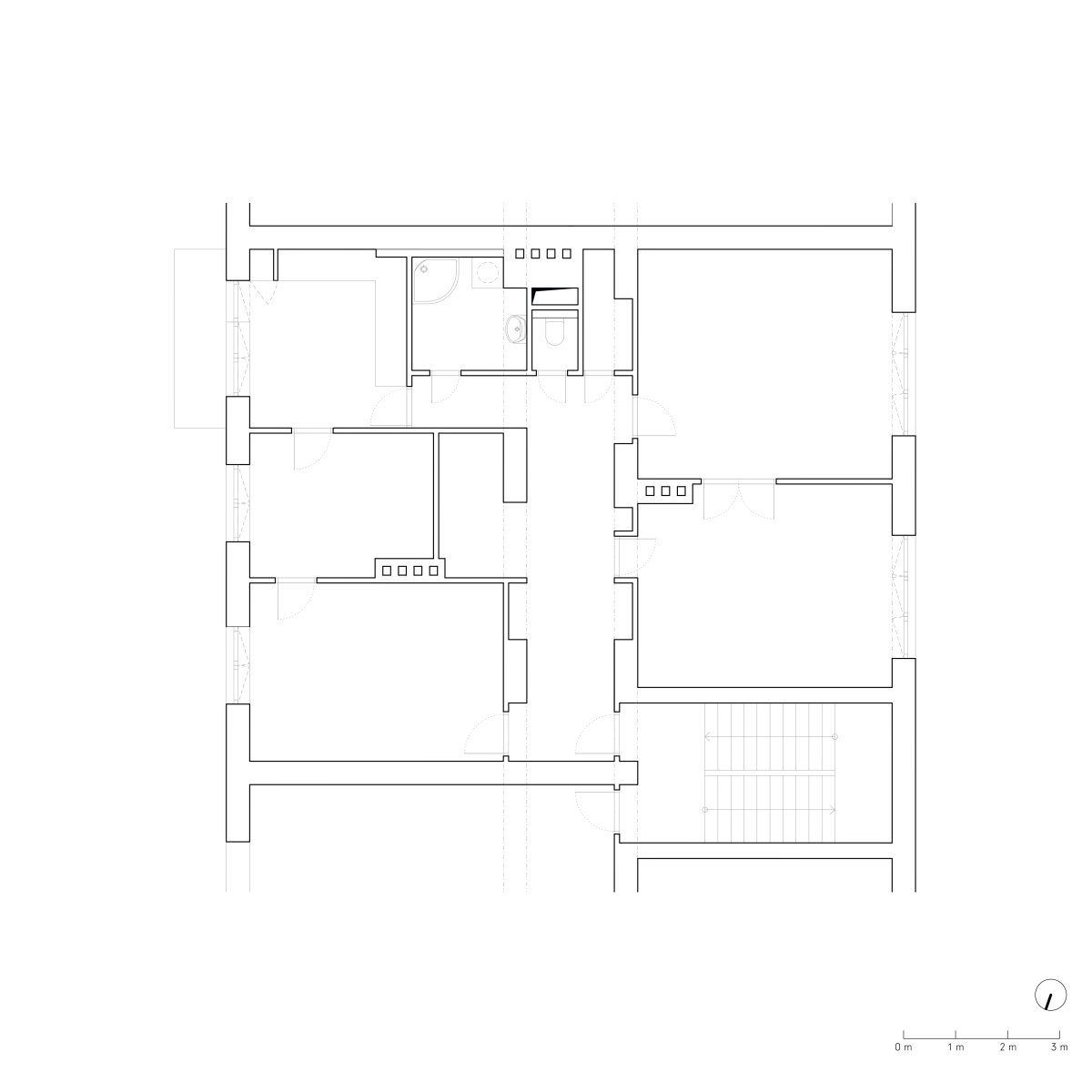Půdorys původního stavu ("Open space" byt v Hodoníně od Atel!er)