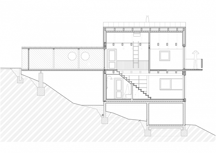 majo architekti, Chata s lávkou, řez – foto