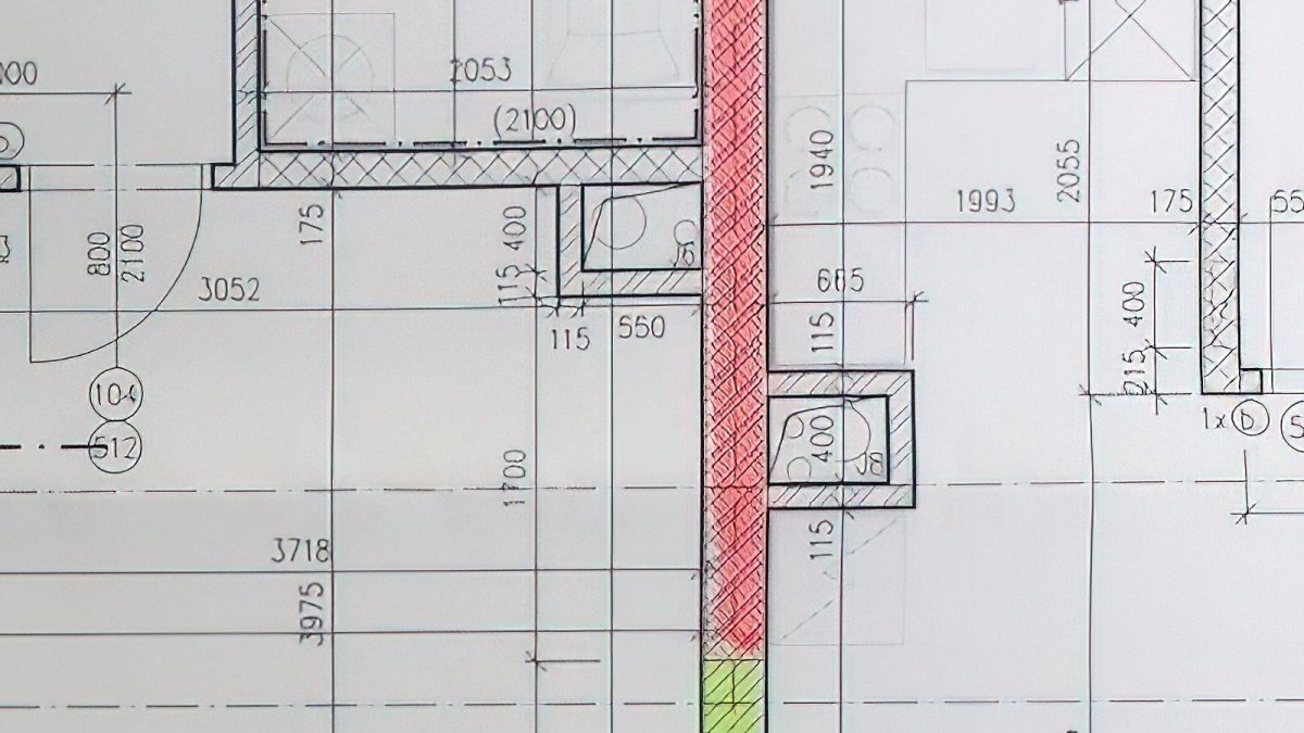 Ukázka projektové dokumentace: instalační šachta u akustické stěny