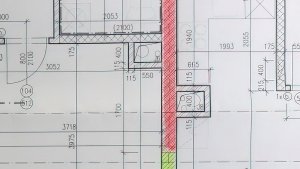 Ukázka projektové dokumentace: instalační šachta u akustické stěny