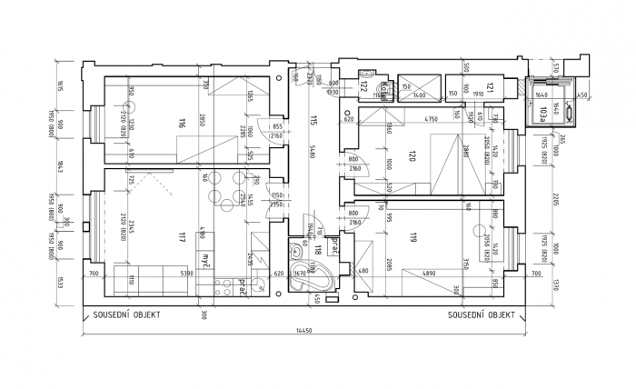 Mio architects, Rekonstrukce bytu v Šumavské ul., půdorys původní – foto
