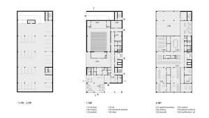 Komunitní sportovní centrum pod Nuselským mostem, půdorysy, Kristýna Vyslychová