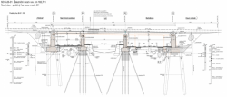 Železniční most v Bartoškově ulici, nový stav, podélný řez osou mostu M1 - foto