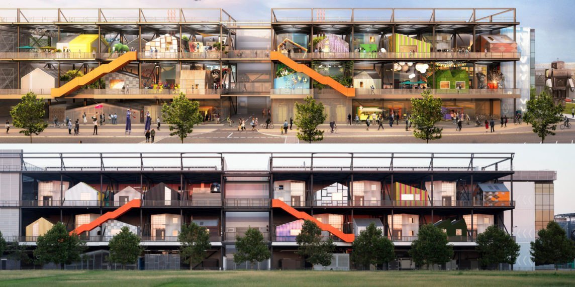 The Gantry, přestavba olympijského vysílacího centra na ateliéry a kanceláře od studia Hawkins\Brown