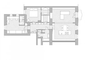 Rekonstrukce vinohradského bytu, půdorys, No Architects, zdroj : No Architects