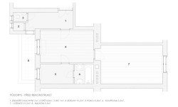 Rekonstrukce bytu v Praze-Nuslích, studio Collarch: Půdorys před rekonstrukcí