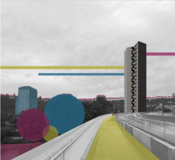 Návrh studentského bydlení v Holešovicích, vizualizace, Karolína Myšková.