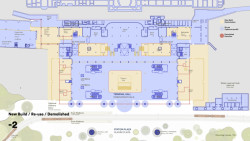 1. místo - Henning Larse Architects A/S + Ramboll: Půdorys 2.PP (nově vybudované, znovu použité, bourané)