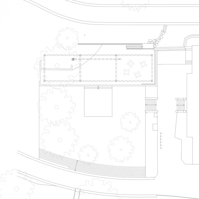 Obnova nábřeží řeky Loučné v Litomyšli, půdorys pavilonu, Rusina Frei