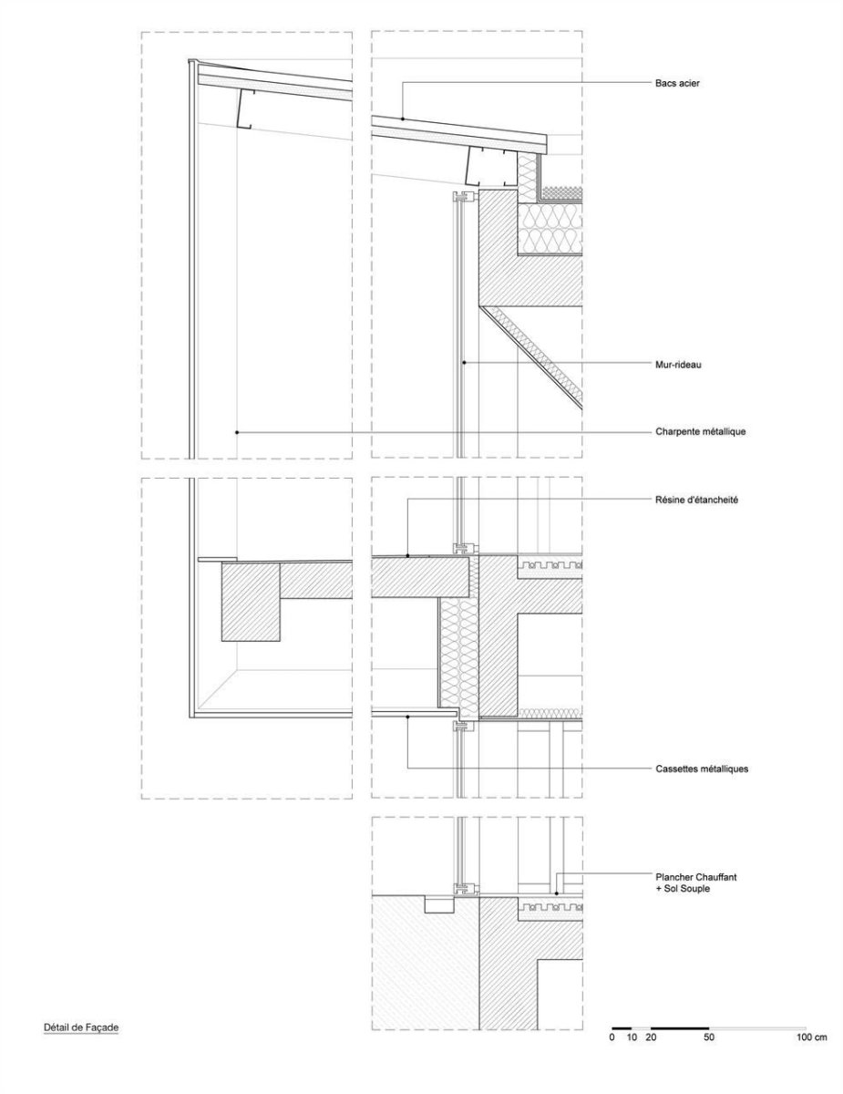 DDA Architectes, Cultural Center Alb'Oru, konstrukční detail fasádního pláště – foto